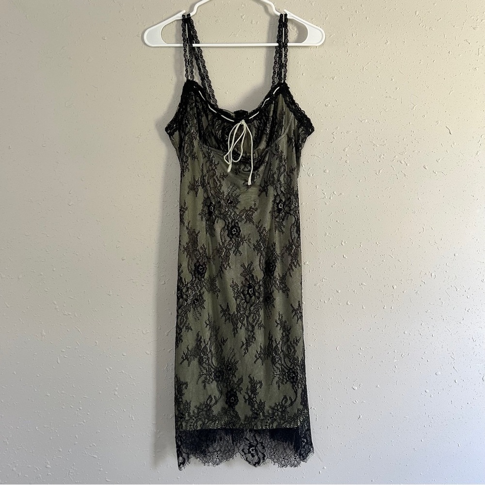 Cider Green Black Lace Knot Front Cami Mini Dress Casual Party Going Out…
